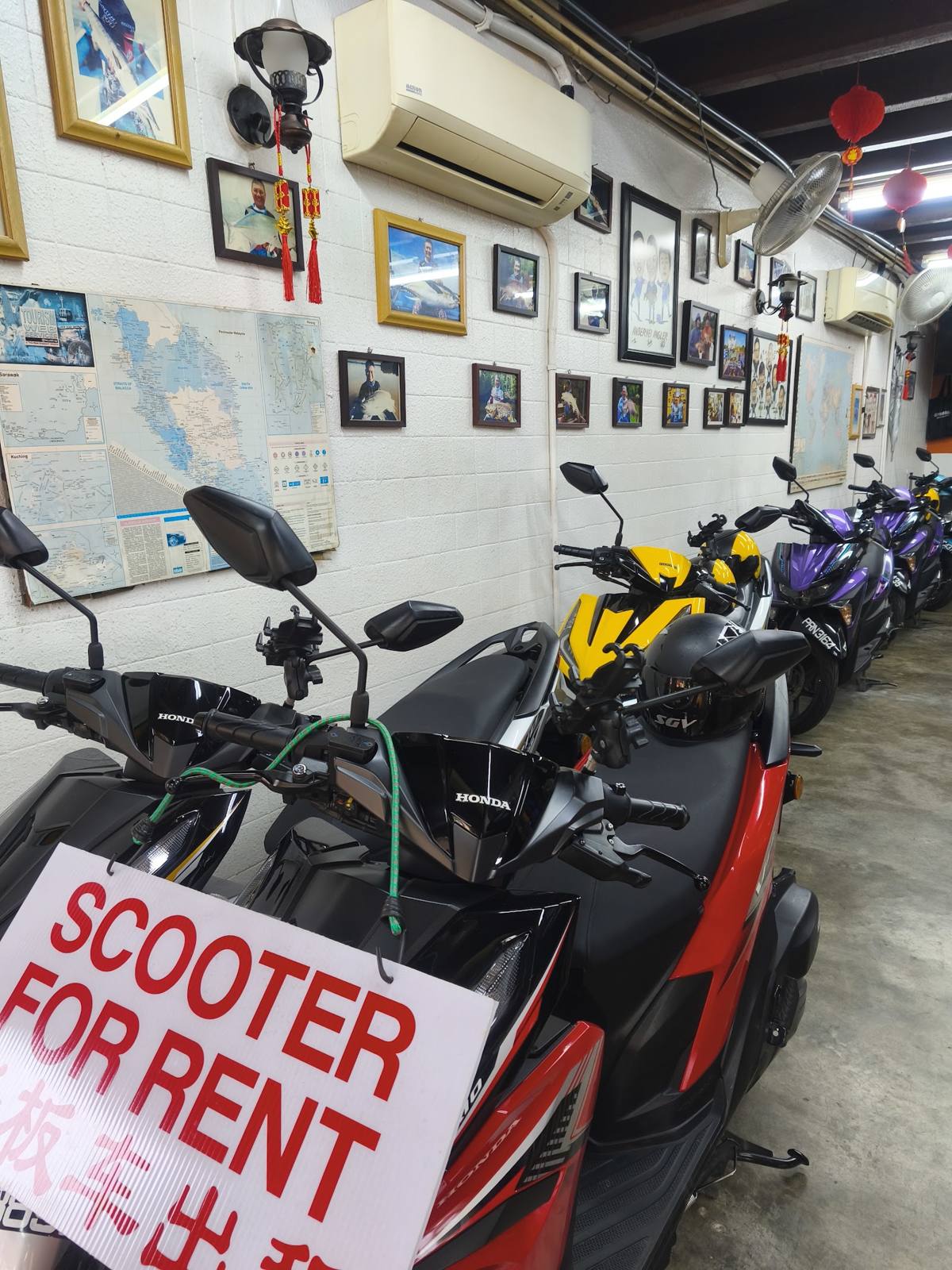 Row of scooters along the wall